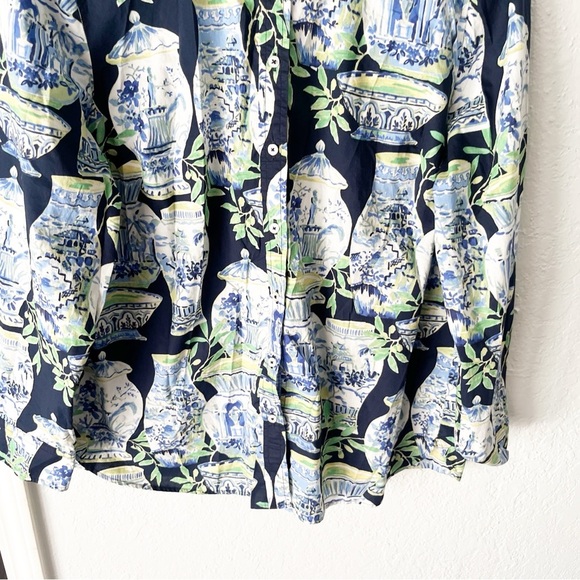 Talbots Blouse Women's XL Button Down Watercolor Vases 100% Cotton Resortwear - Picture 4 of 7